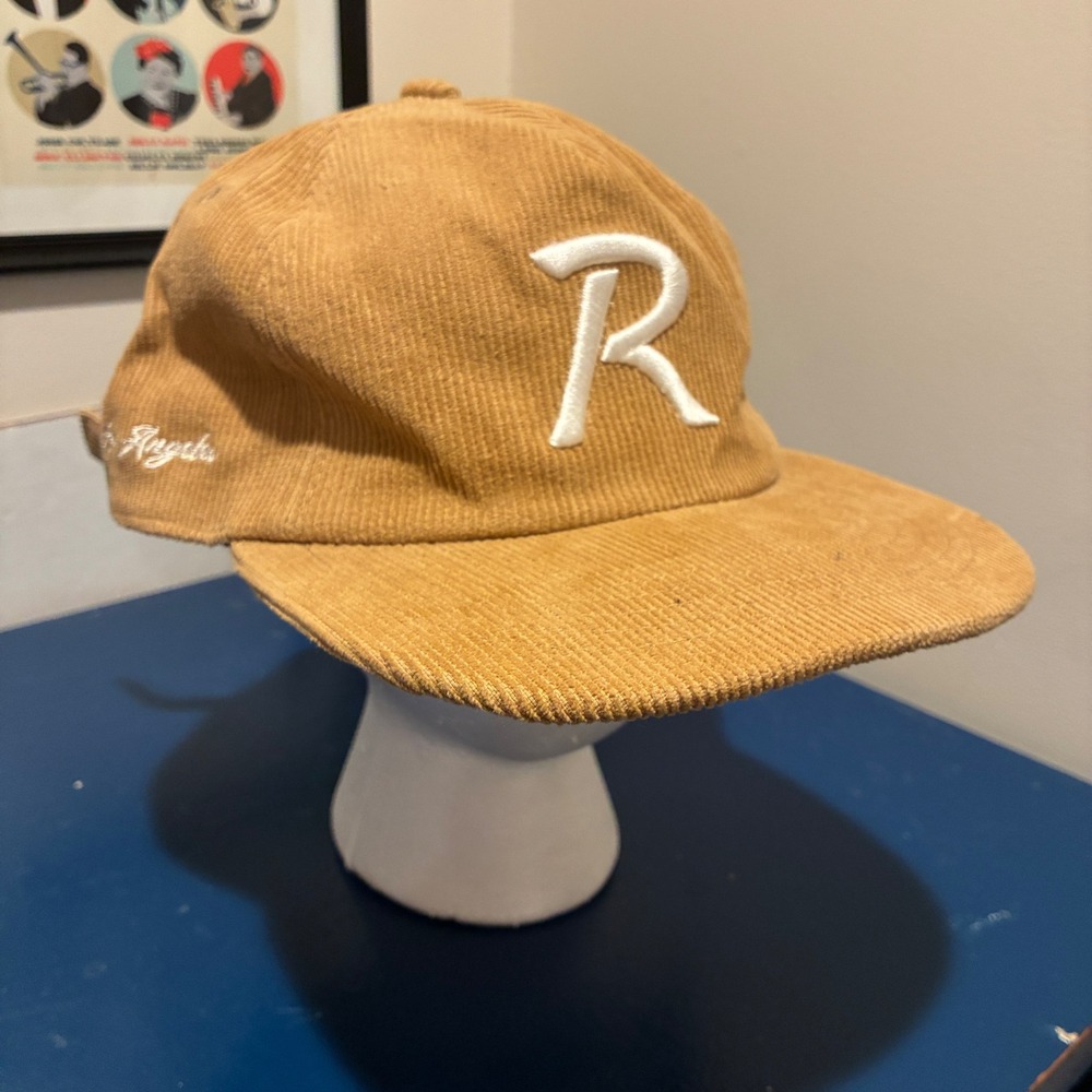 NWT Academyfits Tan Corduroy Rizo Sports Embroidered Cap OS Los Angeles Hat Logo